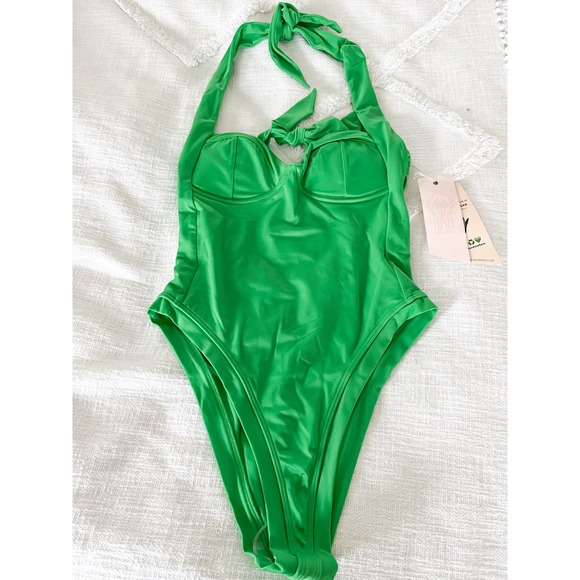 We are HAH | Pull Thru Swimsuit | Green with Envy | Sz S - Picture 4 of 13
